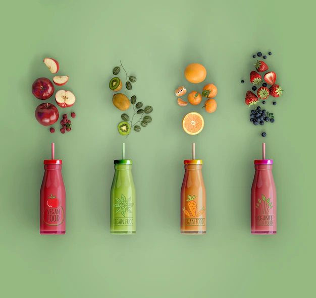 Free PSD | Flat lay smoothies with delicious fruits mock-up