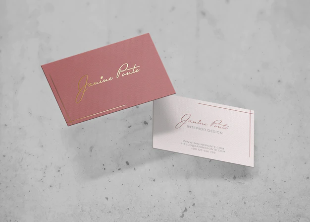 Free PSD | Floating businnes card over stone surface mockup