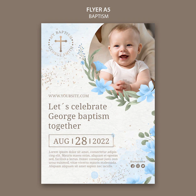 Free PSD | Floral baptism celebration a4 flyer