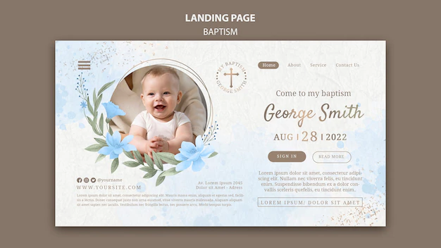 Free PSD | Floral baptism celebration landing page template