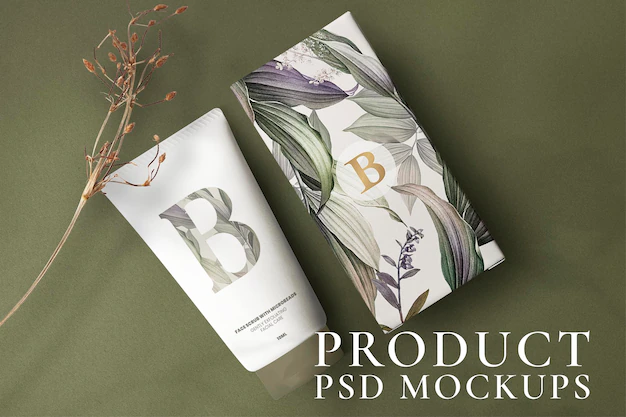 Free PSD | Floral skincare tube mockup psd beauty product packaging