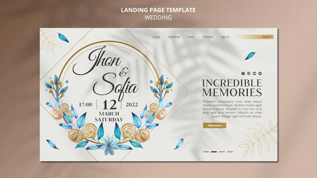 Free PSD | Floral wedding invitation landing page