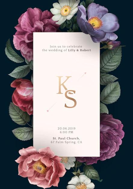 Free PSD | Floral wedding invitation