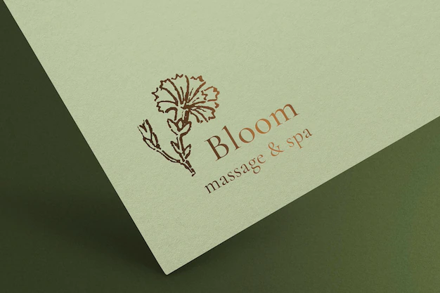 Free PSD | Flower logo mockup, gold paper pressed for wellness business psd