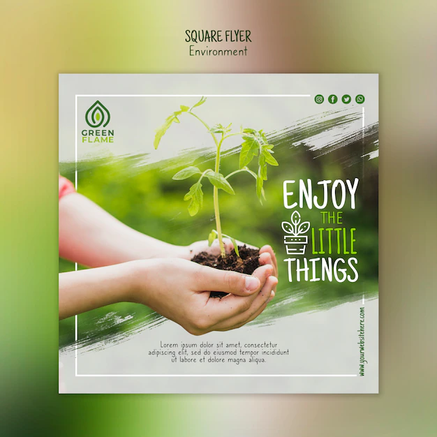 Free PSD | Flyer template with hands holding plant and soil