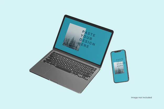 Free PSD | Flying laptop and smartphone mockup