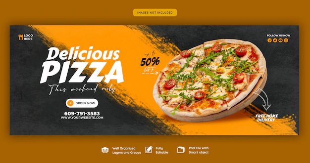 Free PSD | Food menu and delicious pizza facebook cover banner template