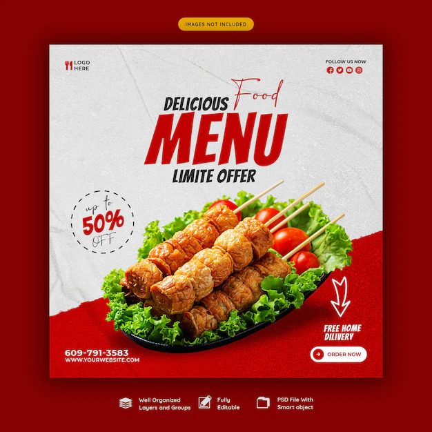 Free PSD | Food menu and restaurant social media banner template