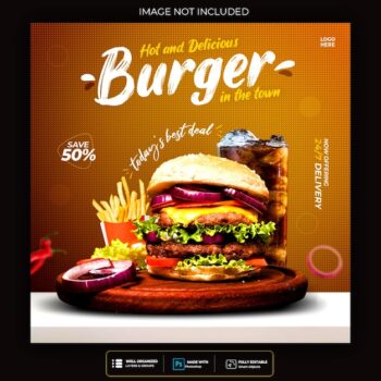 Free PSD | Food social media post template for restaurant fastfood burger