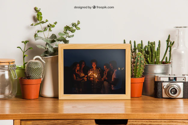 Free PSD | Frame mockup with many plants