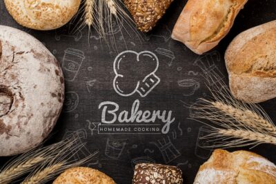 Free PSD | Frame of bread on table