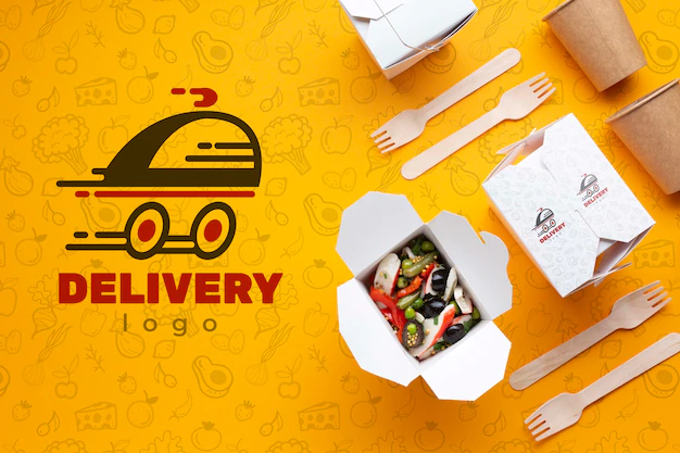 Free PSD | Free food delivery composition with mock-up