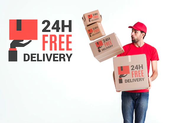 Free PSD | Free non-stop delivery man with fallen boxes