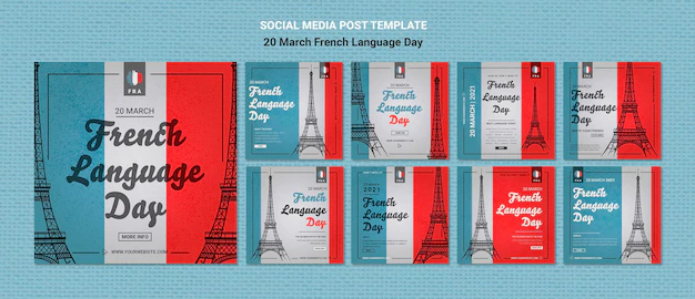 Free PSD | French language day instagram posts template