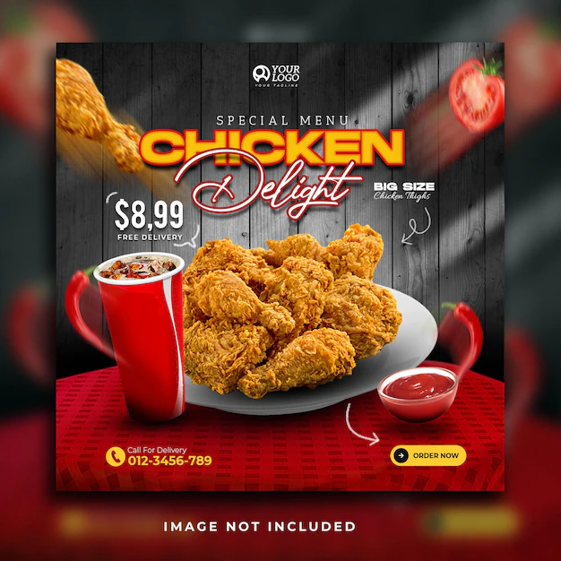 Free PSD | Fried chicken delight menu promotion social media banner template