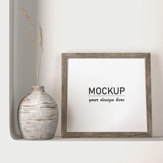 Free PSD | Front view frame mock-up with vase decoration