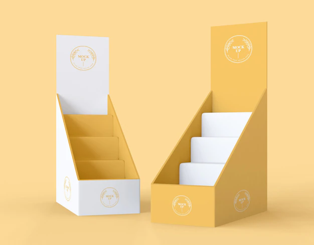 Free PSD | Front view minimalist yellow exhibitors mock-up