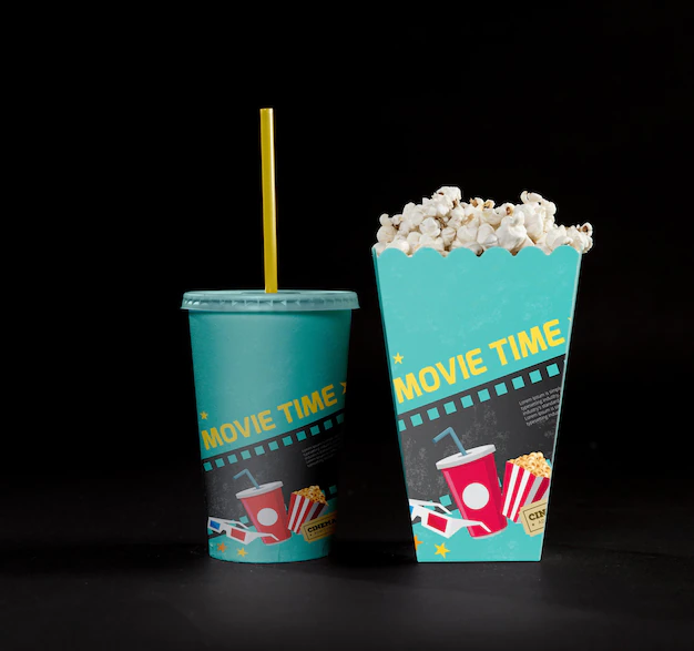 Free PSD | Front view of cinema popcorn with cup