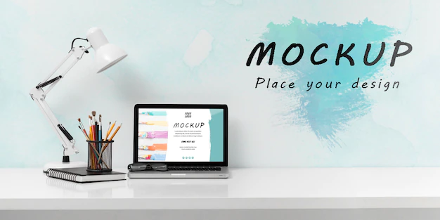 Free PSD | Front view of desk concept mock-up