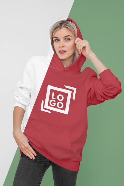 Free PSD | Front view of stylish woman in hoodie