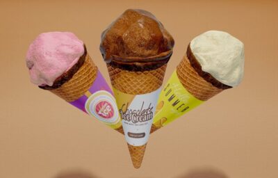 Free PSD | Front view of three ice cream cones with different flavors