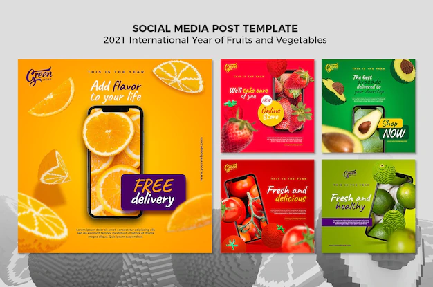 Free PSD | Fruits and vegetables year instagram posts template