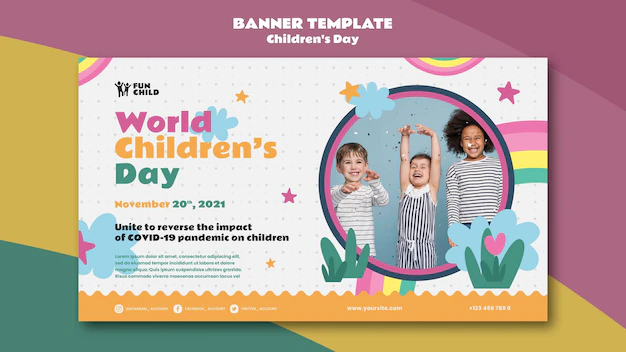 Free PSD | Fun colorful children's day horizontal banner template