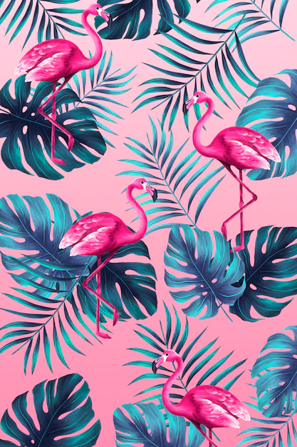 Free PSD | Funny tropical print in hand painted style with pink flamingo