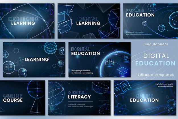 Free PSD | Futuristic education technology template psd ad banner set