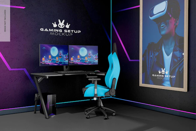 Free PSD | Gaming room scenes mockup right view