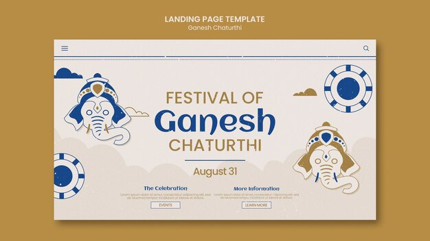 Free PSD | Ganesh chaturthi landing page template with elephant and clouds