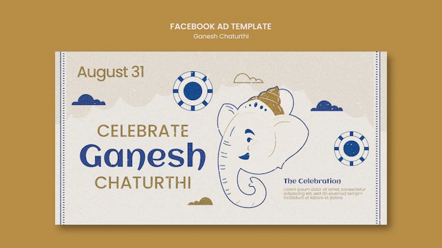 Free PSD | Ganesh chaturthi social media promo template with elephant and clouds