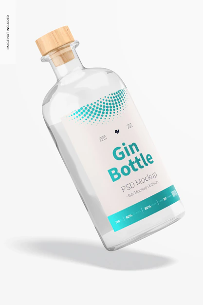 Free PSD | Gin bottle mockup, floating