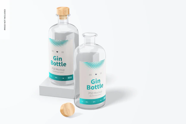Free PSD | Gin bottles mockup, perspective
