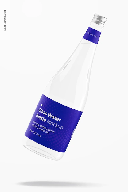Free PSD | Glass water bottle mockup, falling