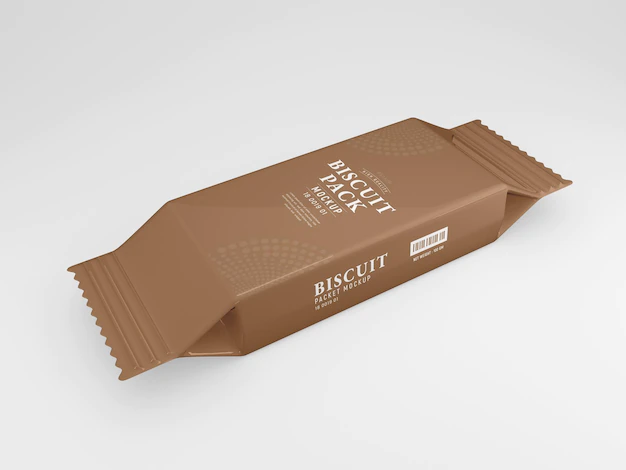 Free PSD | Glossy foil biscuit pack packaging mockup