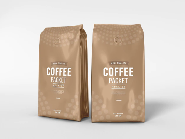 Free PSD | Glossy foil coffee packaging mockup