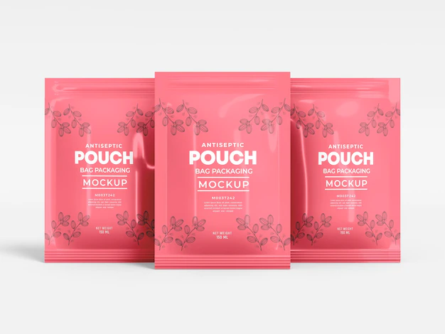 Free PSD | Glossy foil pouch bag packaging  mockup
