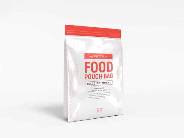 Free PSD | Glossy food pouch bag packaging mockup