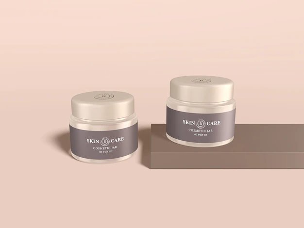 Free PSD | Glossy glass cosmetic cream container branding mockup
