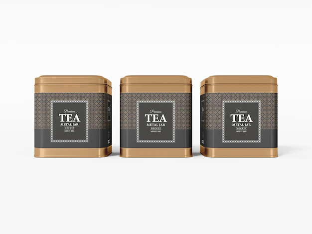 Free PSD | Glossy metal tea jar container packaging mockup