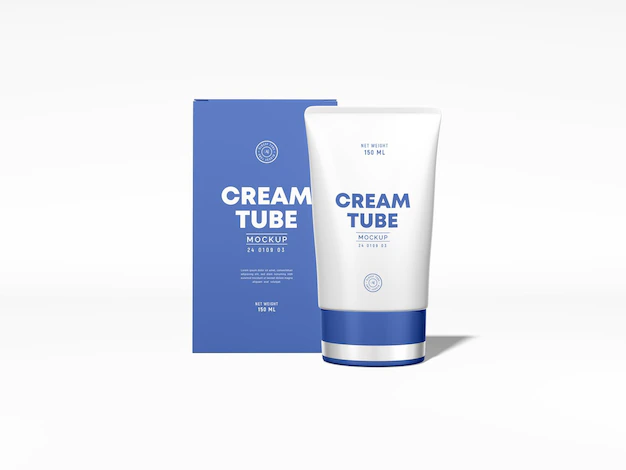 Free PSD | Glossy plastic cosmetic cream tube branding mockup