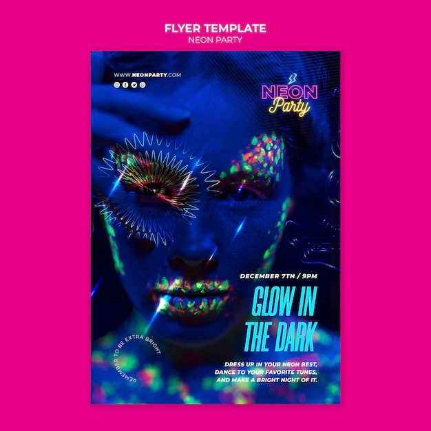 Free PSD | Glow in the dark party flyer template