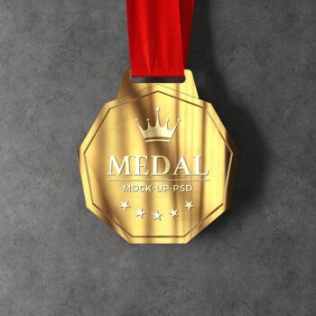 Free PSD | Gold medal mockup on gray background