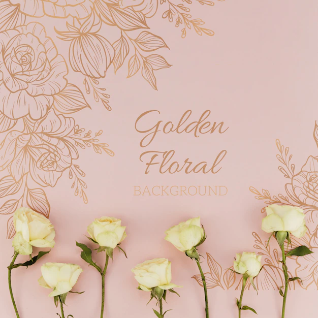 Free PSD | Golden floral background with roses