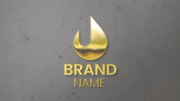 Free PSD | Golden logo on wall mockup