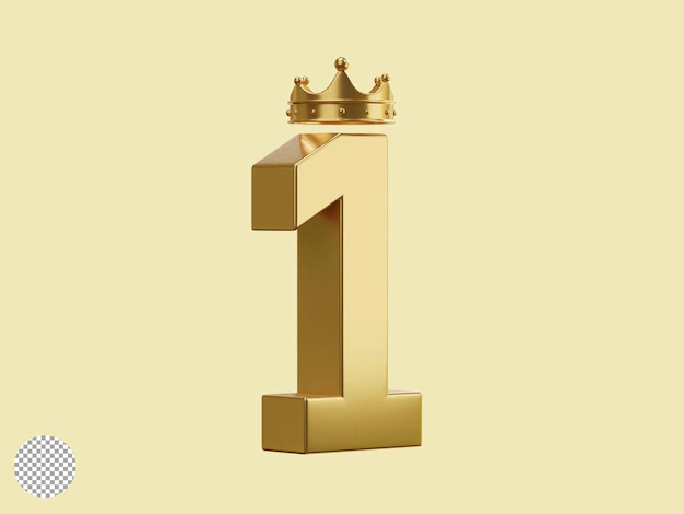 Free PSD | Golden number one with gold crown for best quality assurance of guarantee iso product service and winner champion award concept by 3d render illustration