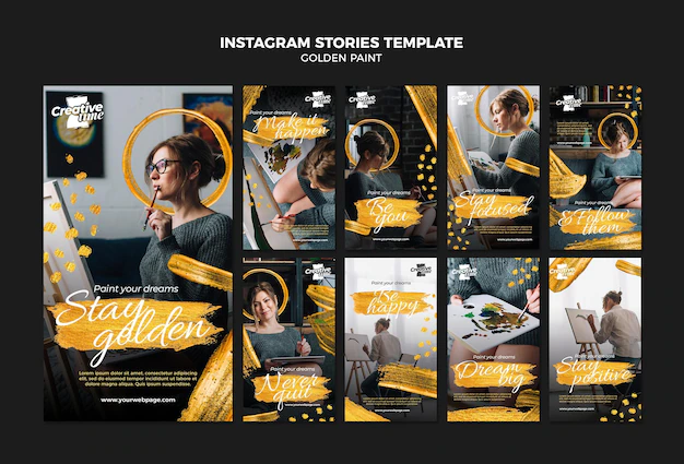 Free PSD | Golden paint instagram stories template