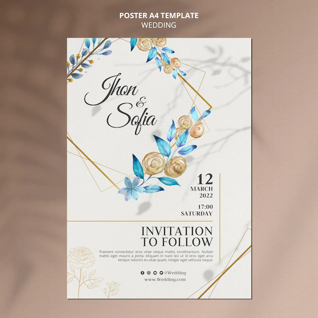 Free PSD | Golden wedding invitation poster template