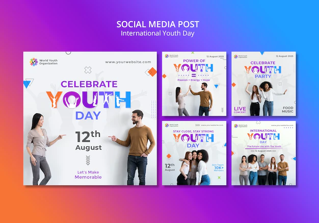 Free PSD | Gradient international youth day instagram posts collection